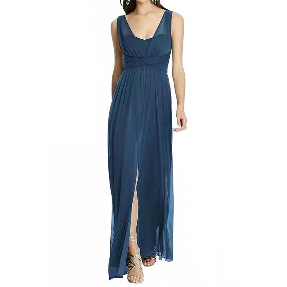 NEW ALFRED SUNG full length chiffon knit shirred strap bridesmaid dress in sofia - Picture 1 of 2